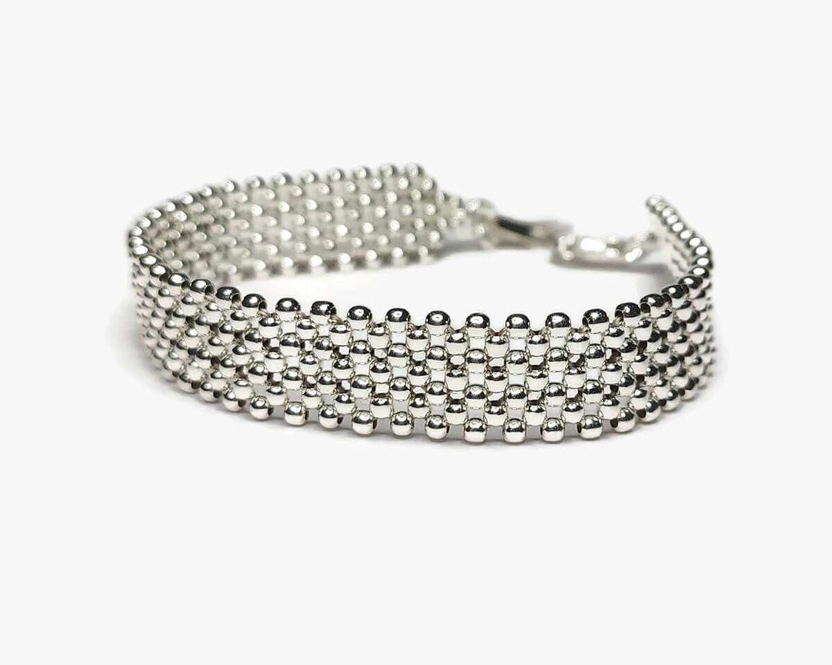 Bracelet manchette tissée argent